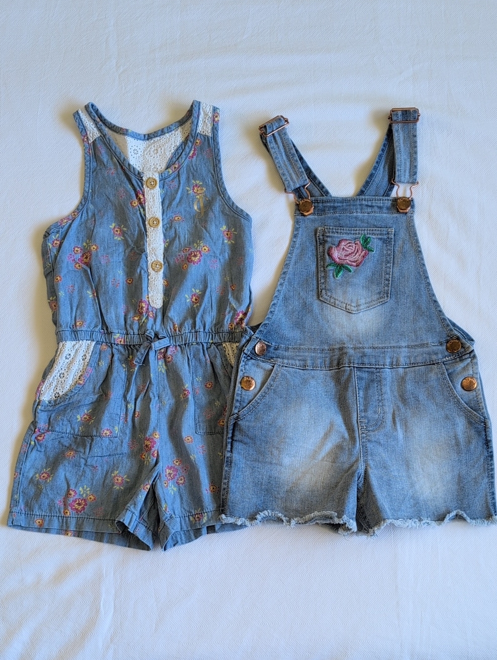 Girls XS/4/5 Premium Denim Romper & Overall Short Duo Lot 2 Pack Summer Bundle